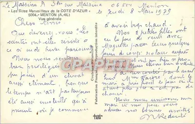 Pejzaż Menton — Pamiątka Menton — Wydawca Tabia — Rewers