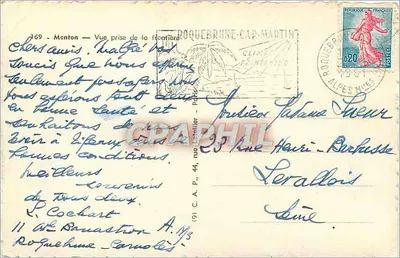 Menton — Widok z granicy — Roquebrune-Cap-Martin — wydawca C.P. n°169 — Rewers
