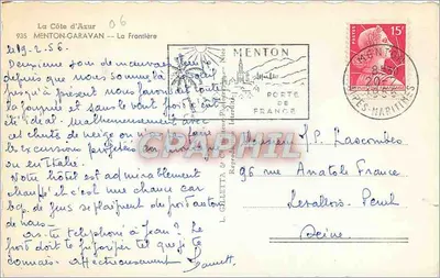 Menton-Garavan — La Frontière — wydawca L. Galletta & Cie — Rewers
