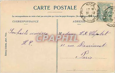 CANNES, W nocy. Plaża i Wzgórze Konia — Wydawnictwo Gilelta, fot. Nice, nr 470 — Rewers