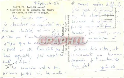 Cannes — Widok na Croisette, Port i Suquet — Wydawnictwo CIGOGNE, Monaco — Rewers