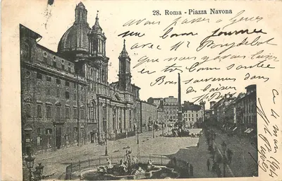 Roma - Piazza Navona — vista da fonte e da basílica — editor desconhecido, n° 28