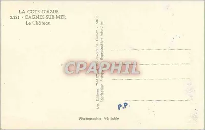 Cagnes-sur-Mer — Zamek — Wydawnictwo 'MAR' Bulwar Cimiez, Nice — Rewers