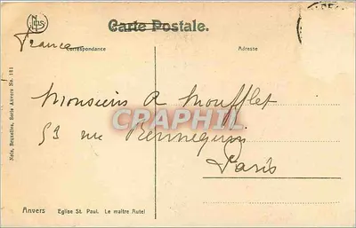 Wnętrze kościoła św. Pawła w Antwerpii — widok chóru i ołtarza głównego — Nels, Spółka Antwerpska Nr 181 — Rewers