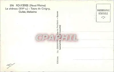 Fougères — O castelo (século XIV) — Torres de Coigny, Guibé, Melusine — Edição La Cigogne — Verso