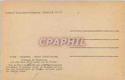 Fougères — Nossa Senhora de Bon-Secours — Coleção do Syndicat d'initiatives - Cliché A.D. N°115 — Verso