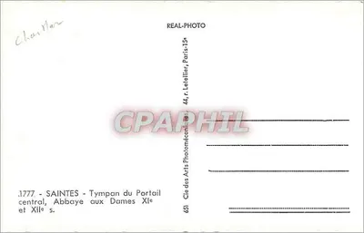 Saintes — Tímpanos do Portal Central — Abadia das Senhoras, séculos XI e XII — Cie des Arts Photomécaniques, Paris — Verso