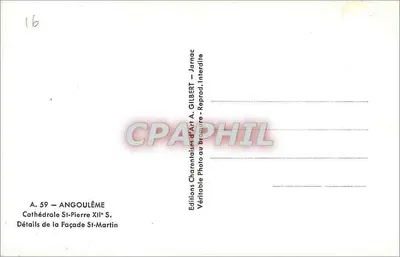 Katedra św. Piotra w Angoulême — Szczegóły fasady św. Martyna — Wydawnictwo Sztuki Charentais A. GILBERT — Rewers