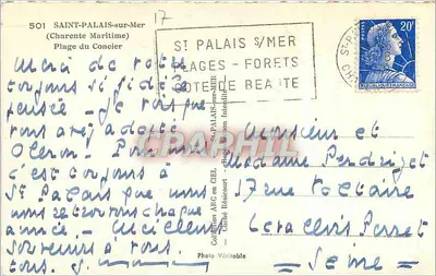 Saint-Palais-sur-Mer — Beach of Concieir — unknown publisher, no. 501 — Back