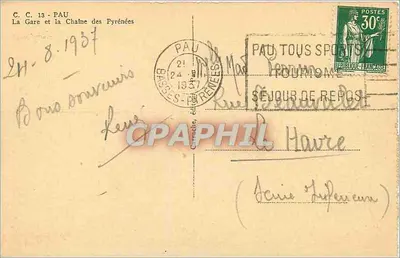 La Stazione e la Catena dei Pirenei — Pau, Bassi Pirenei — C.C. 13 — Verso