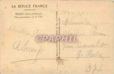 Rouen (Seine-Inférieure) — Panoramiczny widok miasta — Wydawnictwo Art Yvonne, Paryż — Rewers
