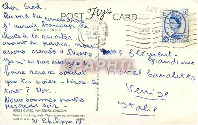 Guarda Equitada dos Life Guards — Whitehall — Fry's Card n°268 — Verso