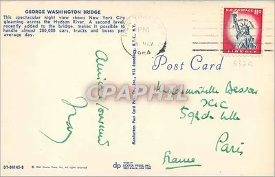 George Washington Bridge — night view — Dexter Press, Inc. n° DT-84145-B — Back