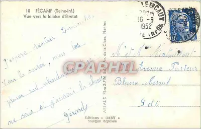 Fécamp — Vista hacia la falda de Étretat — Ediciones Gaby — Reverso