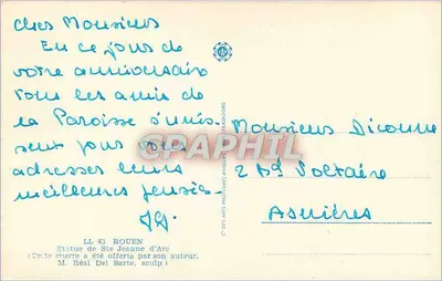 Statua Świętej Jeannej z Arcy — Rouen — M. Réal Del Sarte, rzeźbiarz — Rewers