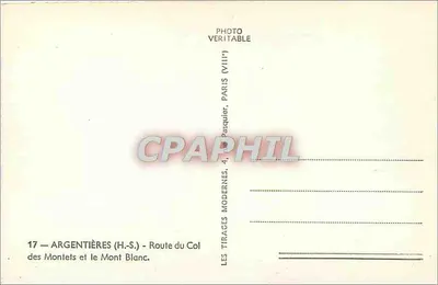 Argentières (H.-S.) — Strada del Col des Montets e il Monte Bianco — Editore Pasquier, Parigi — Verso