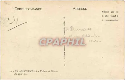 Les Argentières — Villaggio e Glacier du Tour — Editore Lévy et Neubronn, Parigi — Verso