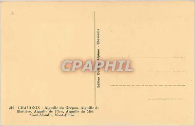 Aiguilles Mont-Blanc — Grands Charmoz, Aiguille du Grépon, Aiguille de Blaitière, Aiguille du Plan, Aiguille du Midi 3842 — Wydawnictwo Chamonix — Rewers