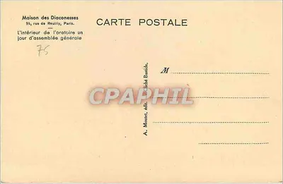 Casa das Diáconas — Interior do oratório em dia de assembleia geral — A. Mouret, edição Cliché Bastide — Verso