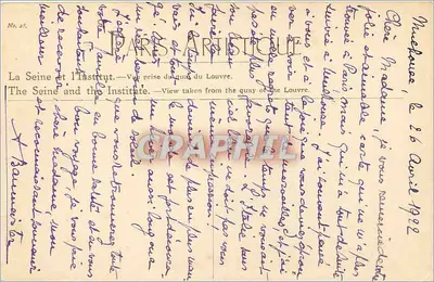 Widok na Seinę i Instytut — Widok wykonany z nabrzeża Louwru — Wydawca Paris Artistique, nr 25 — Rewers