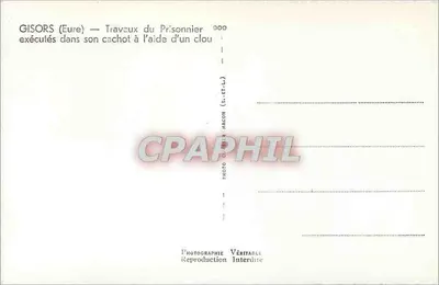 Gisors (Eure) — Werken van de gevangene uitgevoerd in zijn gevangeniscel met een naald — Foto Cl. Malon — Achterkant