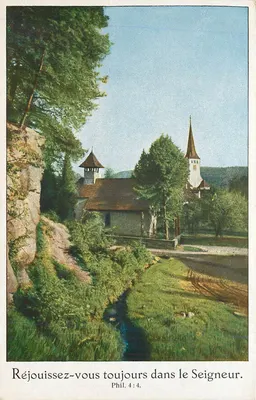 Paisagem religiosa — Igreja e riacho — S.J.D.