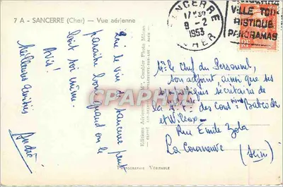 Sancerre (Cher) — Widok z powietrza — Wydawnictwo Agricole Mâcon — Rewers