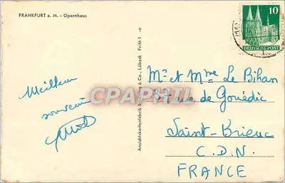 Oper w Frankfurcie — widok z powietrza — wydawca Ansichtskartenfabrik Schöning & Co., Lübeck — Rewers