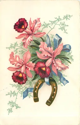 Buquê de orquídeas e estribos — editor M.D. Paris, série n° 4.000