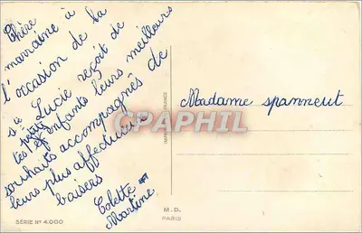 Buquê de orquídeas e estribos — editor M.D. Paris, série n° 4.000 — Verso
