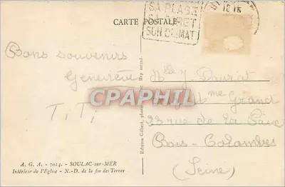 Interior da igreja — Lembrança de Soulac-sur-Mer — Edição Giletz — Verso