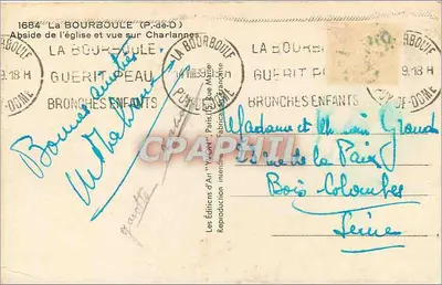 La Bourboule (P.-de-D) — Absyda kościoła i widok na Charlanne — Les Éditions d'Art 'Y.V.G.N.', Paryż — Rewers