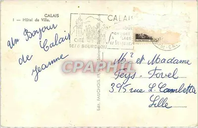 Hôtel de Ville de Calais — widok dzwonnicy i budynku — Édit. Fauchois, n° 1 — Rewers