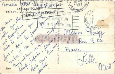 Cannes — Algemene uitzicht op de strand — Uitgave Rella n°2160 — Achterkant