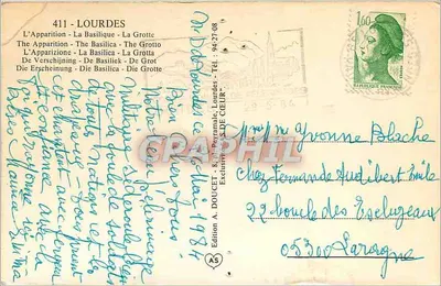 Lourdes — Objawienie Najświętszej Panny Maryi — Wydawnictwo A. Doucet, nr 411 — Rewers