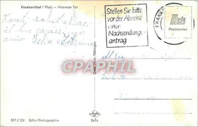 Frankenthal / Palatinado — Wormser Tor — Meitz Photokarten — Verso