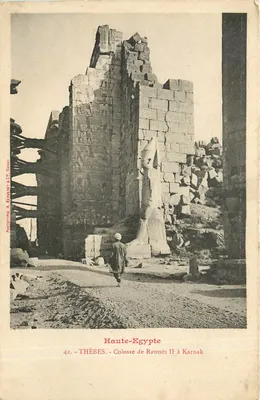 Tebas — O Colosso de Ramsés II em Karnak — Fototipo A. Beaugénet & Cie, Nancy, n°42