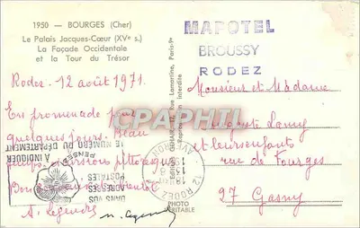Zamek w Bourges — Façada Zachodnia i Wieża Skarbowca — Wydawca Géhaire, Paryż — Rewers