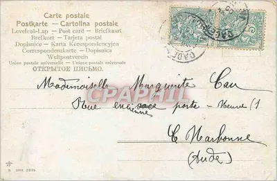 Arranjo de violetas e de flores de maio — Carta postal universal — Pauline Tournié — Verso