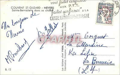 Święta Bernadetta w jej szkrydle — Klasztor Świętego Gildarda, Nevers — Wydawnictwo Francuskie — Rewers