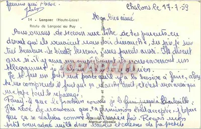 Estrada de Langeac para o Puy — Alta-Loire — editor Gaby, número de série não visível — Verso