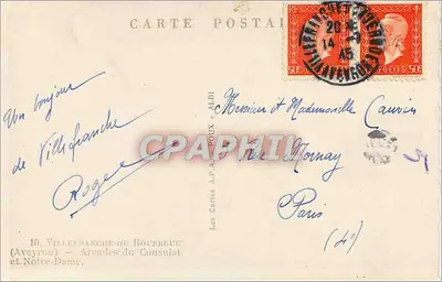 Villefranche-de-Rouergue — Arcadas do Consulado e Notre-Dame — As Cartas A.P.A. — n°10 — Verso