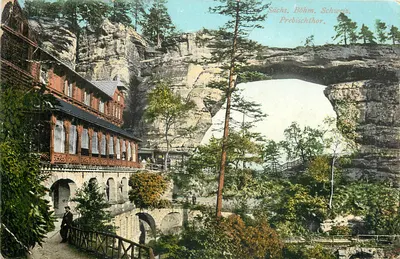 Prébischthor — passagem natural através das falésias — editor Emil Degenkolb, n°199