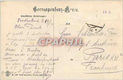 Prébischthor — passagem natural através das falésias — editor Emil Degenkolb, n°199 — Verso