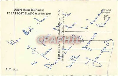 Le Bas Fort Blanc à contre-jour — DIEPPE (Seine-Inférieure) — Éditions d'Art Martel, Paris — Verso