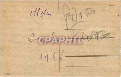 Pejzaż wiejski — chmurne niebo, pole pszenicy, drewniany ławka — C. CORRE — wydawca nieznany — Rewers