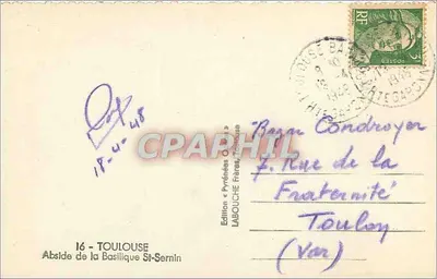 Absydę Bazyliki Świętego Sernina — Toulouse — Wydawnictwo Labouche Frères — Rewers