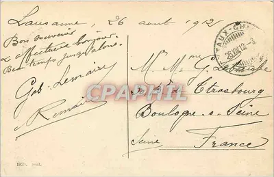 Lausanne und die Alpen der Savoyen — Helvetia 10 Centimes — Verlag nicht sichtbar — Rückseite