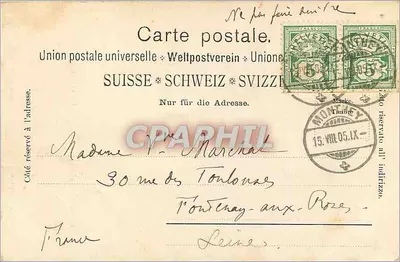Bex — Mont Blanc — Souvenir de Bex, 1907 — wydawca nieodczytelny — Rewers