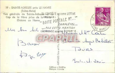 Vista geral de Sainte-Adresse perto de Le Havre — Cabo da Hève — Edições Gaby — Verso